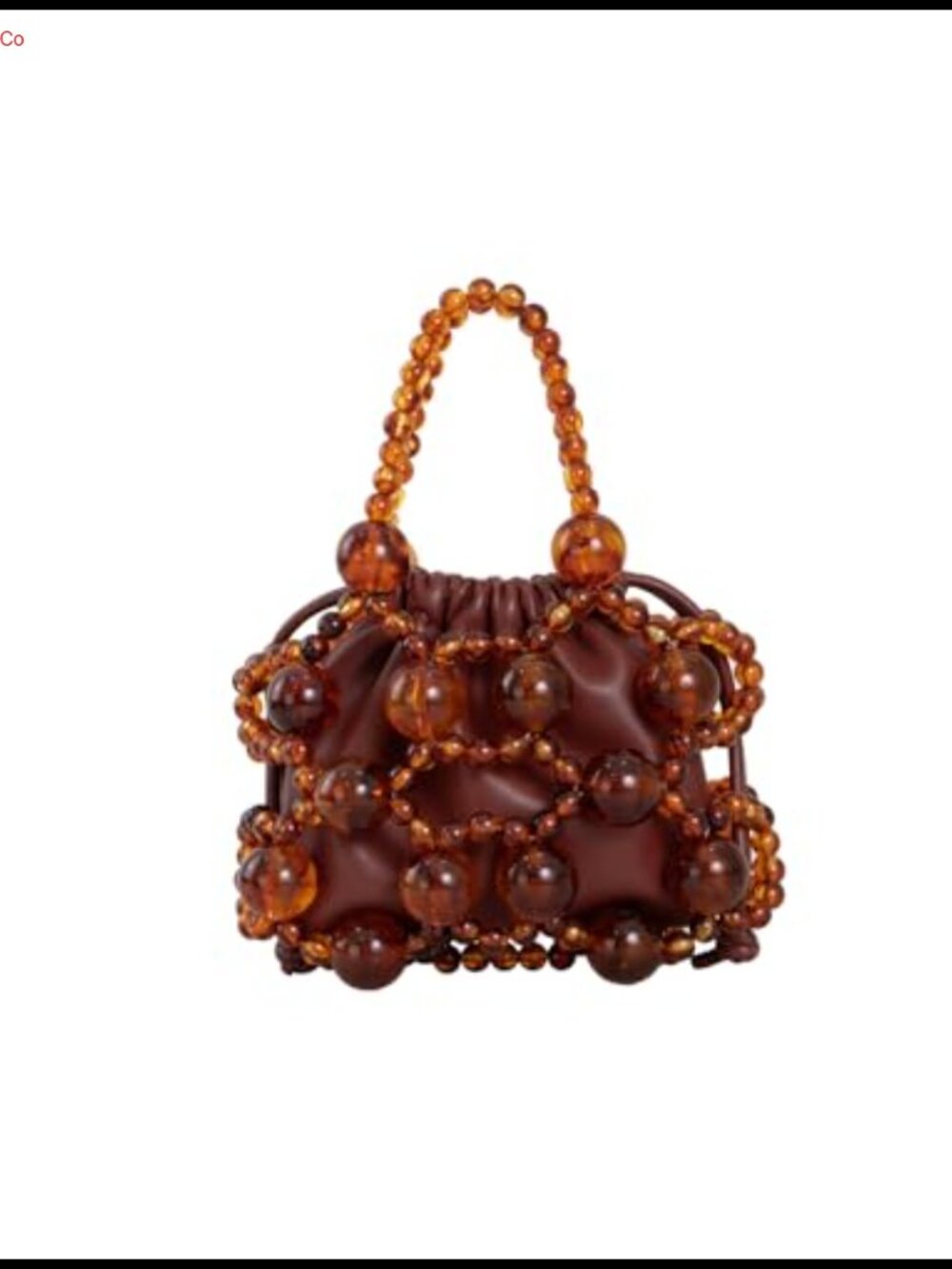 Hand-Beaded Evening Bag with Amber Acrylic Beads and Faux Leather